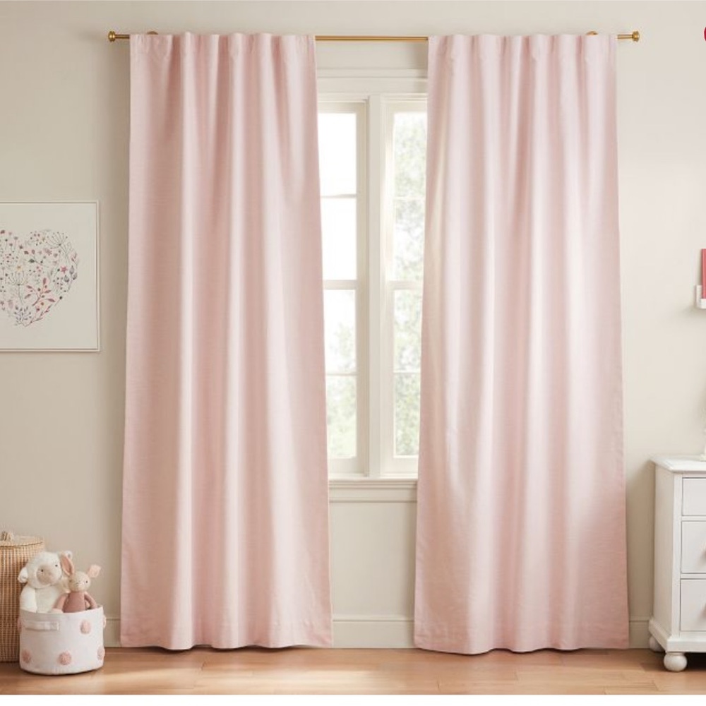 Pottery Barn Kids Evelyn Linen Blackout Curtain Panel in Light Pink 54x108